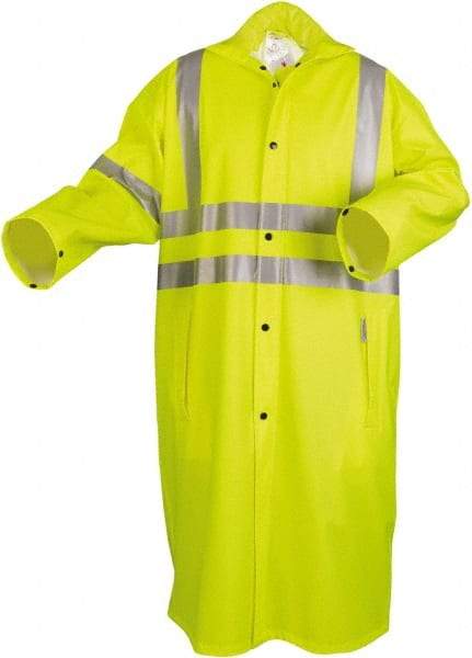 MCR Safety - Size XL, Lime, Rain, High Visibility Coat - 58" Chest, 2 Pockets, Detachable Hood - USA Tool & Supply