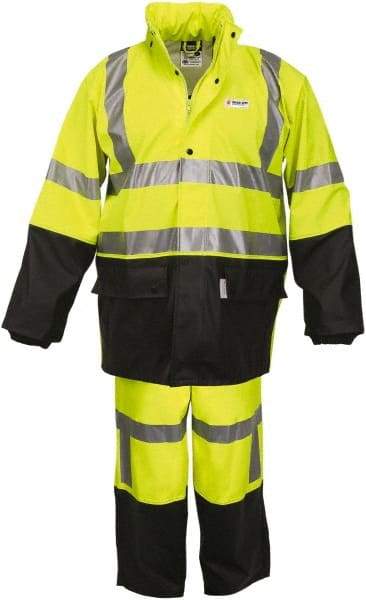 MCR Safety - Size 3XL, Lime & Black, Rain, Flame Resistant/Retardant, Disposable Encapsulated Suit - 59" Chest, Attached Hood, Open Ankle, Elastic Wrist - USA Tool & Supply