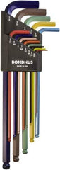 Bondhus - 13 Piece L-Key Ball End Hex Key Set - Hex Range 0.05 to 3/8", 7.8" OAL - USA Tool & Supply