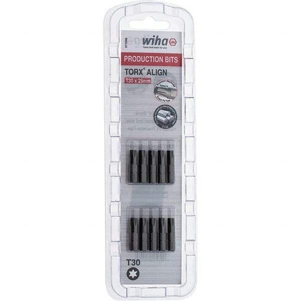 Wiha - 1/4" Drive T30 Torx Screwdriver Bit - 1" OAL, Insert Bit - USA Tool & Supply
