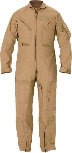 PROPPER - Size 38 Short, Tan, Two Way Zipper, Flame Resistant/Retardant Flight Suit - 38" Chest, Nomex, 6 Pockets, Sewn to Mil Spec FNS/PD 96-17 (MIL-C-83141A), Adjustable Waist Belt with Hook and Loop Closure, Bi-Swing Back - USA Tool & Supply