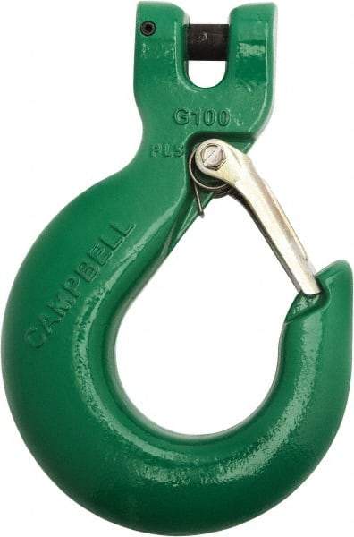 Campbell - 3/8" Chain Diam, 100 Chain Grade Clevis Hook - 8,800 Lb Capacity, 1/2" ID, 1/2" Pin Diam, 1-15/32" Hook Throat - USA Tool & Supply