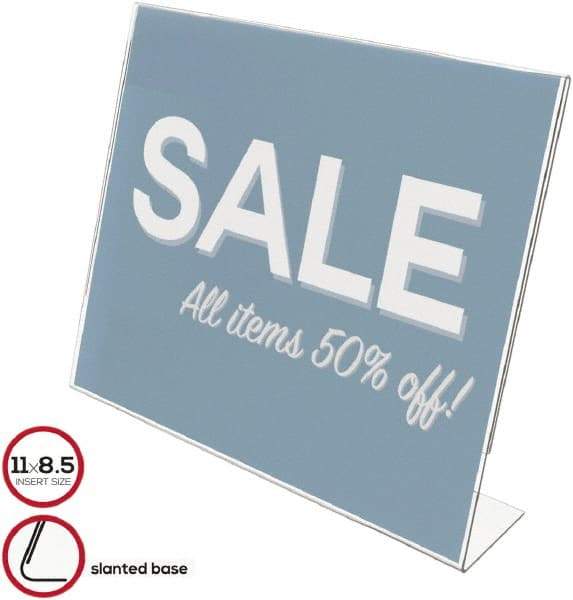 Deflect-o - 11" Wide x 8-1/2" High Sign Compatiblity, Plastic Sign Holder - Clear, 8-1/2" Holder Height - USA Tool & Supply
