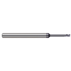 Corner Radius End Mill: 3/32″ Dia, 9/64″ LOC, 0.02″ Radius, 3 Flutes, Solid Carbide 2-1/2″ OAL, 1/8″ Shank Dia, 34 ° Helix, AlTiN Nano Coated, Corner Radius End, Centercutting