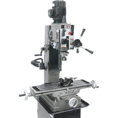 Jet - 3 Phase, 19-11/16" Swing, Geared Head Mill Drill Combination - 32-1/4" Table Length x 9-1/2" Table Width, 20-1/2" Longitudinal Travel, 8-1/4" Cross Travel, Variable Spindle Speeds, 1.5 hp, 230 Volts - USA Tool & Supply