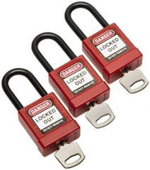 Ability One - Keyed Different Nonconductive Lockout Padlock - 1-1/2" Shackle Clearance, 1-3/8" Shackle Diam, 1-7/8" Body Height x 1-3/8" Body Width, Red - USA Tool & Supply