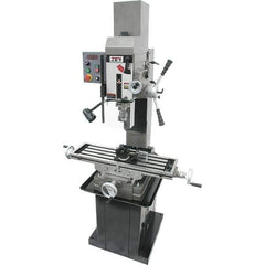 Jet - 3 Phase, 19-11/16" Swing, Geared Head Mill Drill Combination - 32-1/4" Table Length x 9-1/2" Table Width, 20-1/2" Longitudinal Travel, 8-1/4" Cross Travel, Variable Spindle Speeds, 1.5 hp, 230 Volts - USA Tool & Supply