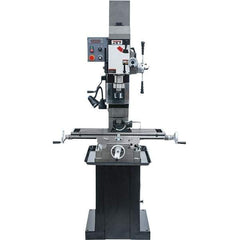 Jet - 3 Phase, 19-11/16" Swing, Geared Head Mill Drill Combination - 32-1/4" Table Length x 9-1/2" Table Width, 20-1/2" Longitudinal Travel, 8-1/4" Cross Travel, Variable Spindle Speeds, 1.5 hp, 230 Volts - USA Tool & Supply