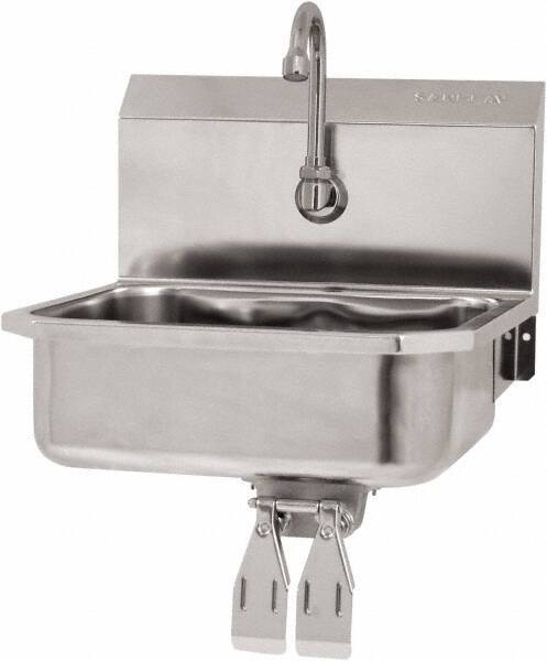 SANI-LAV - 14" Long x 11" Wide Inside, 1 Compartment, Grade 304 Stainless Steel Hand Sink Wall Mount with Double Knee Valve - 18 Gauge, 16" Long x 15-1/4" Wide x 16" High Outside, 5" Deep - USA Tool & Supply