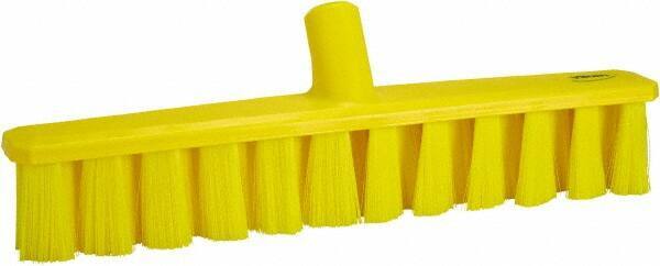 Vikan - 15.25" Fine Particle Polyester Push Broom - 1-7/8" Bristle Length, Plastic Block, European Threaded Handle Connection, Handle Sold Separately - USA Tool & Supply