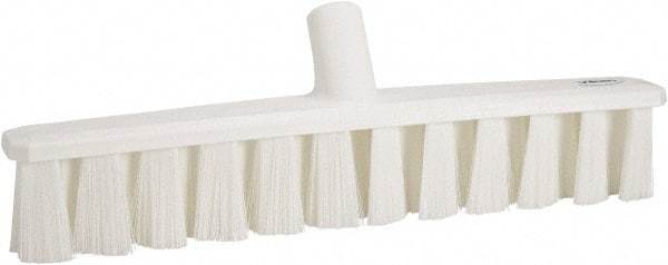 Vikan - 15.25" Fine Particle Polyester Push Broom - 1-7/8" Bristle Length, Plastic Block, European Threaded Handle Connection, Handle Sold Separately - USA Tool & Supply