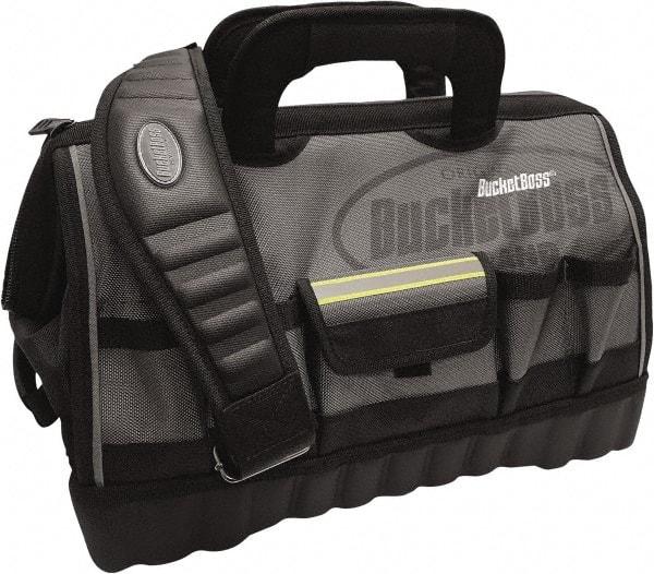 Bucket Boss - 14 Pocket Gray & Black Polyester Tool Bag - 18" Wide x 11" Deep x 13" High - USA Tool & Supply