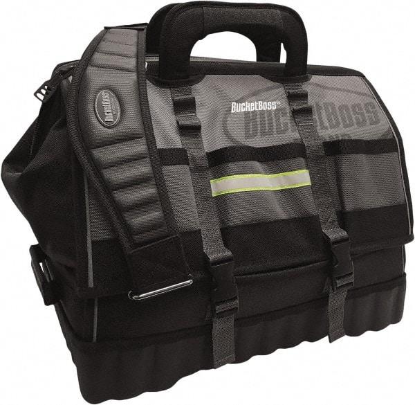 Bucket Boss - 18 Pocket Gray & Black Polyester Tool Bag - 18" Wide x 11" Deep x 16" High - USA Tool & Supply