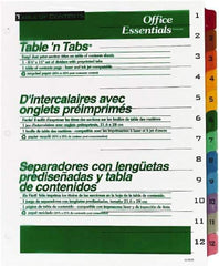 Office Essentials - 11 x 8 1/2" 1 to 12" Label, 12 Tabs, 3-Hole Punched, Preprinted Divider - Multicolor Tabs, White Folder - USA Tool & Supply