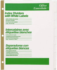 Office Essentials - 11 x 8 1/2" 1 to 8" Label, 8 Tabs, 3-Hole Punched, Customizable Divider - White - USA Tool & Supply