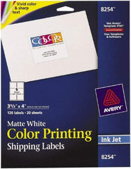 AVERY - 3.33" Wide x 4" Long, Matte White Paper Inkjet Label - For Inkjet Printers - USA Tool & Supply