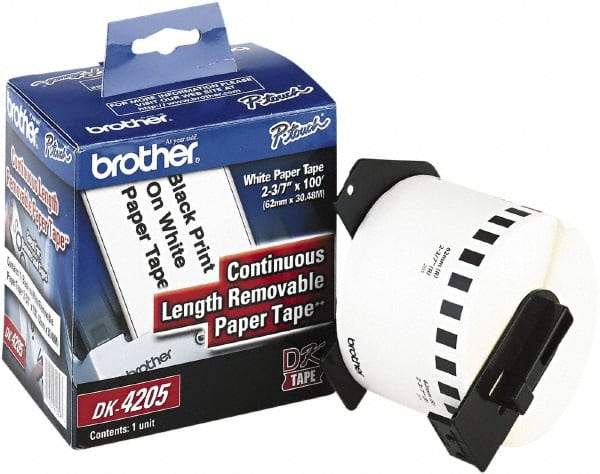 Brother - 2.4" Wide x 1,200" Long, White Paper Label Tape - For Laser/Inkjet Printers - USA Tool & Supply