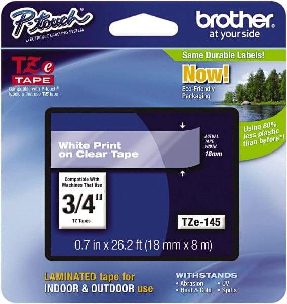 Brother - 3/4" Wide x 314.4" Long, Clear Plastic/Paper Tape Cassette - For Label Maker - USA Tool & Supply