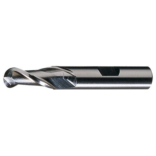 ‎7/16″ Dia. × 1/2″ Shank × 1″ DOC × 3-1/4″ OAL, HSS TiN, Spiral , 2 Flute, CW Helix, Weldon, Ballnose End Mill