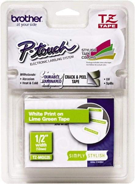 Brother - 1/2" Wide, Lime Green Tape Cassette - For Label Maker - USA Tool & Supply