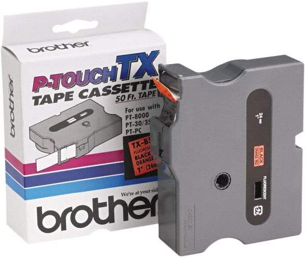 Brother - 1" Wide x 600" Long, Fluorescent Orange Tape Cassette - For Label Maker - USA Tool & Supply