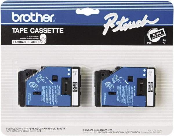 Brother - 3/8" Wide x 300" Long, Black Tape Cassette - For Label Maker - USA Tool & Supply