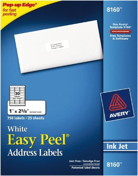 Label Maker Label: White, Paper, 2 –5/8 " OAL, 1 " OAW, 750 per Roll Use with Inkjet Printers