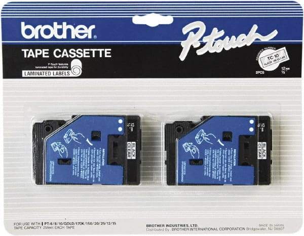 Brother - 1/2" Wide x 312" Long, Clear Label Tape - For Label Maker - USA Tool & Supply