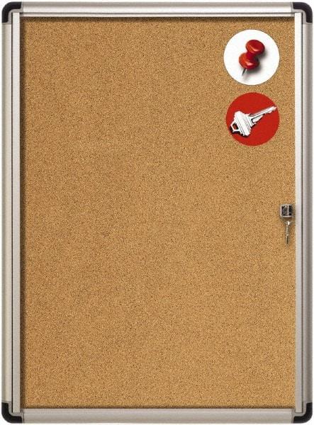 MasterVision - 28" Wide x 38" High Enclosed Cork Bulletin Board - Aluminum Frame, Tan & Aluminum - USA Tool & Supply
