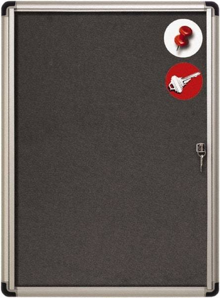 MasterVision - 28" Wide x 38" High Enclosed Cork Bulletin Board - Fabric & Aluminum Frame, Black & Aluminum - USA Tool & Supply