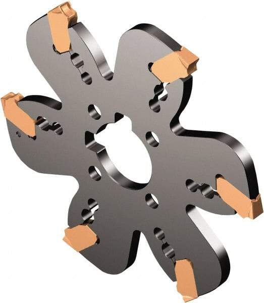 Sandvik Coromant - Arbor Hole Connection, 3/16" Cutting Width, 1.0158" Depth of Cut, 4" Cutter Diam, 1" Hole Diam, 6 Tooth Indexable Slotting Cutter - AQD..Y Toolholder, J Insert, Right Hand Cutting Direction - USA Tool & Supply