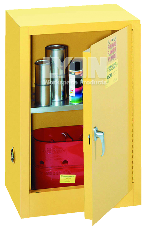 Compact Storage Cabinet - #5473 - 23-1/4 x 18 x 35" - 12 Gallon - w/one shelf, 1-door manual close - Yellow Only - USA Tool & Supply