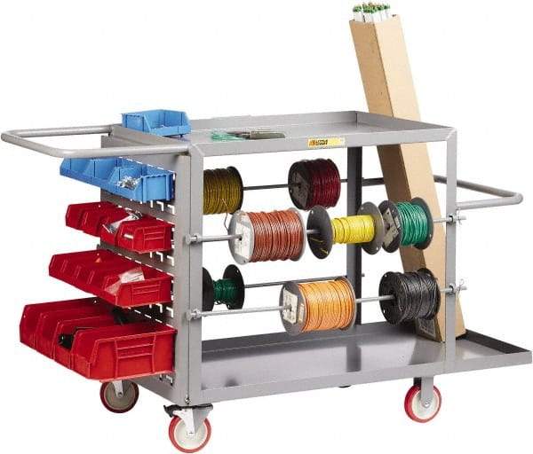 Little Giant - 24" Wide x 65" Long x 35" High Wire Spool Cart - 2 Shelf, Steel, 2 Rigid/2 Swivel Casters - USA Tool & Supply
