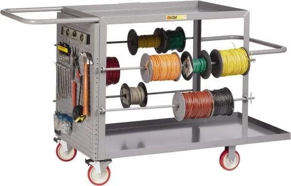 Little Giant - 24" Wide x 65" Long x 35" High Wire Spool Cart - 2 Shelf, Steel, 2 Rigid/2 Swivel Casters - USA Tool & Supply