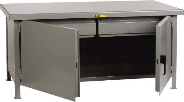 Little Giant - 72 Wide x 36" Deep x 34" High, 7 Gauge Steel Workbench - Fixed Legs, Gray - USA Tool & Supply