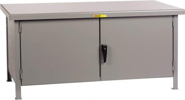 Little Giant - 72 Wide x 36" Deep x 34" High, 7 Gauge Steel Workbench - Fixed Legs, Gray - USA Tool & Supply