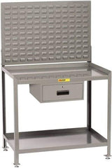 Little Giant - 1 Drawer, 2 Shelf Workbench with Louvered Panel - 2,000 Lb Capacity, Steel with Flush Front Edge Top, Gray, 24" Wide x 45" High x 48" Long - USA Tool & Supply