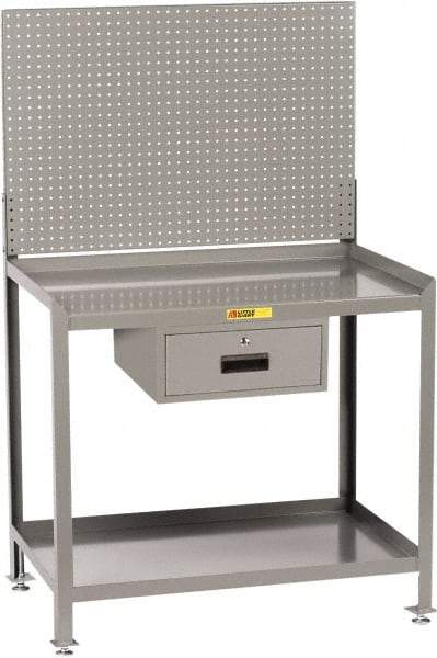 Little Giant - 1 Drawer, 2 Shelf Workbench with Pegboard - 2,000 Lb Capacity, Steel with Flush Front Edge Top, Gray, 24" Wide x 45" High x 36" Long - USA Tool & Supply
