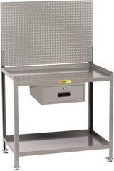 Little Giant - 1 Drawer, 2 Shelf Workbench with Pegboard - 2,000 Lb Capacity, Steel with Flush Front Edge Top, Gray, 24" Wide x 45" High x 48" Long - USA Tool & Supply