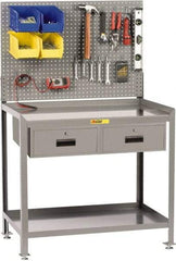 Little Giant - 2 Drawer, 2 Shelf Workbench with Pegboard - 2,000 Lb Capacity, Steel with Flush Front Edge Top, Gray, 24" Wide x 45" High x 36" Long - USA Tool & Supply