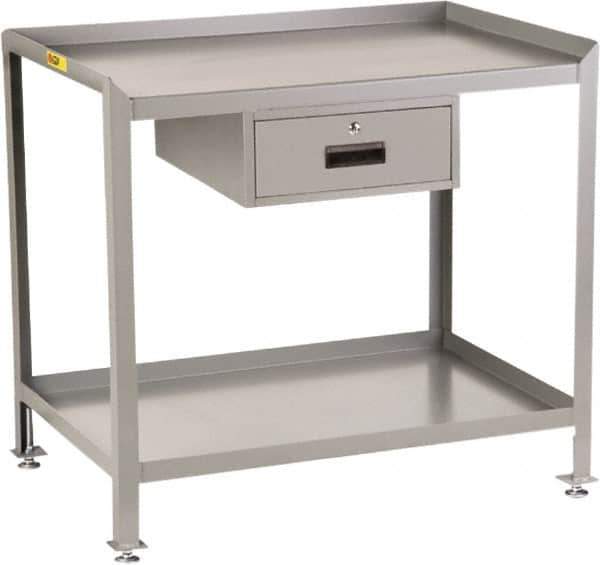 Little Giant - 1 Drawer, 2 Shelf Workstation - 2,000 Lb Capacity, Steel with Flush Front Edge Top, Gray, 24" Wide x 39" High x 48" Long - USA Tool & Supply