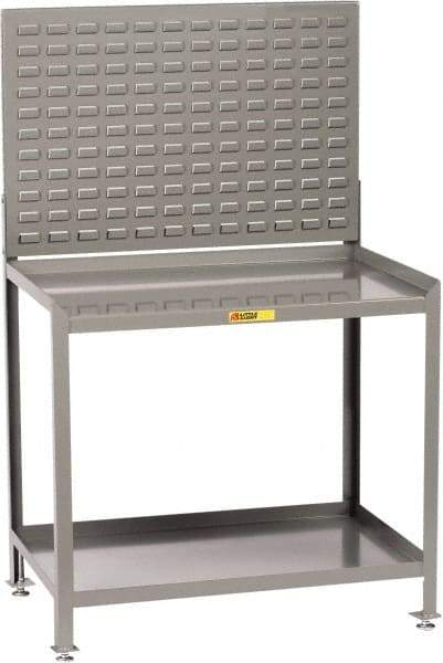 Little Giant - No Drawers, 2 Shelf Workbench with Louvered Panel - 2,000 Lb Capacity, Steel with Flush Front Edge Top, Gray, 24" Wide x 45" High x 48" Long - USA Tool & Supply