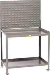 Little Giant - No Drawers, 2 Shelf Workbench with Louvered Panel - 2,000 Lb Capacity, Steel with Flush Front Edge Top, Gray, 24" Wide x 45" High x 48" Long - USA Tool & Supply