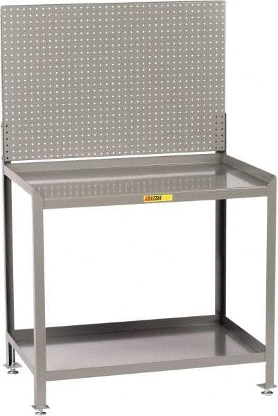 Little Giant - No Drawers, 2 Shelf Workbench with Pegboard - 2,000 Lb Capacity, Steel with Flush Front Edge Top, Gray, 24" Wide x 45" High x 48" Long - USA Tool & Supply