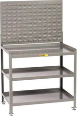 Little Giant - No Drawers, 3 Shelf Workbench with Louvered Panel - 2,000 Lb Capacity, Steel with Flush Front Edge Top, Gray, 24" Wide x 45" High x 36" Long - USA Tool & Supply
