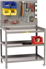 Little Giant - No Drawers, 3 Shelf Workbench with Pegboard - 2,000 Lb Capacity, Steel with Flush Front Edge Top, Gray, 24" Wide x 45" High x 36" Long - USA Tool & Supply