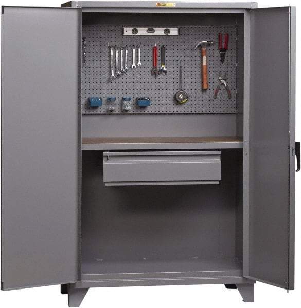 Little Giant - 1 Drawer, Cabinet Work Center - Steel with Flush Front Edge Top, Gray, 48" Wide x 78" High x 27" Long - USA Tool & Supply