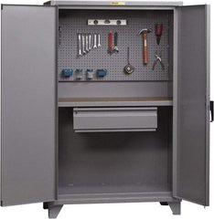 Little Giant - 1 Drawer, Cabinet Work Center - Steel with Flush Front Edge Top, Gray, 60" Wide x 78" High x 27" Long - USA Tool & Supply