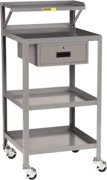 Little Giant - 1,000 Lb Capacity, 3 Shelf, 1 Drawer Mobile Shop Desk - 24" Wide x 22" Deep x 52" High, Steel - USA Tool & Supply