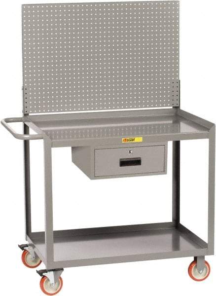 Little Giant - 1,200 Lb Capacity, 2 Shelf, 1 Drawer Mobile Workbench with Pegboard Panel - 48" Wide x 24" Deep x 60" High, Steel - USA Tool & Supply